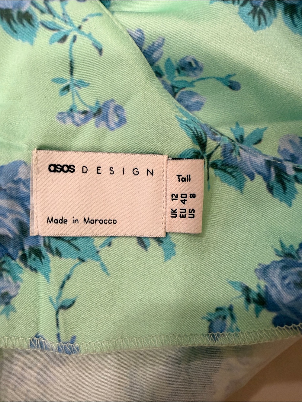 ASOS Green Maxi Dress with Blue Floral Print and Ruffle V-Neck - Picture 9 of 9